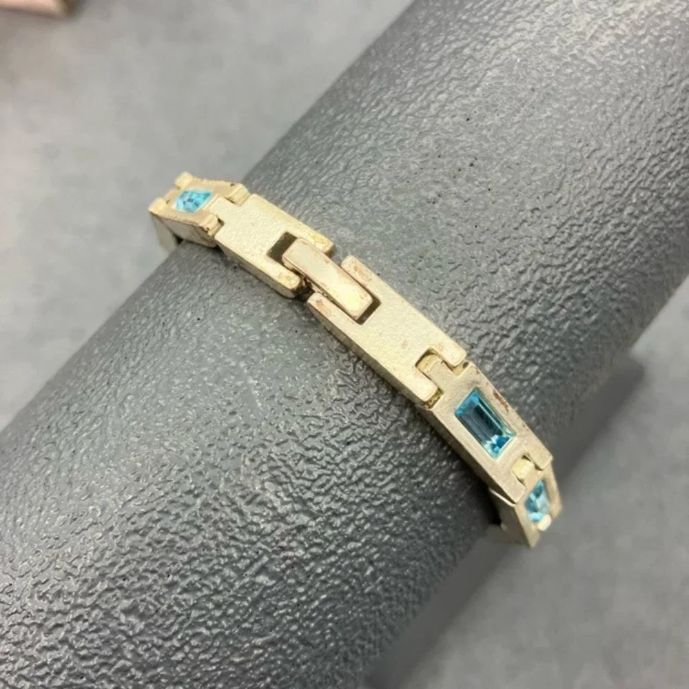 Dyrberg/Kern Bracelet As Is Silver Rectangle Blue Rhinestone Snap Closure Retro - Picture 4 of 9